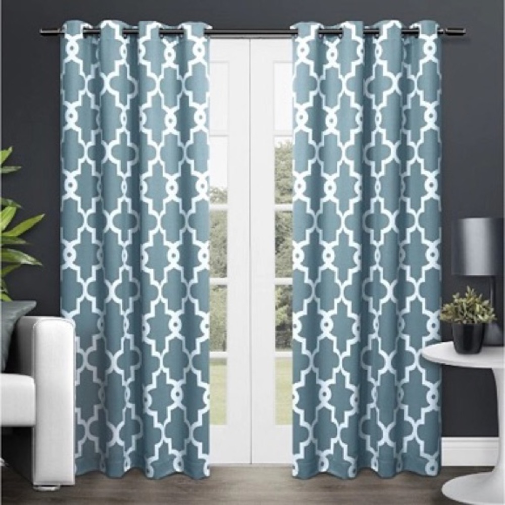 NWT Kirklands Home OXFORD TEAL THERMAL Curtain Panel SET 96” Home Decor NICE